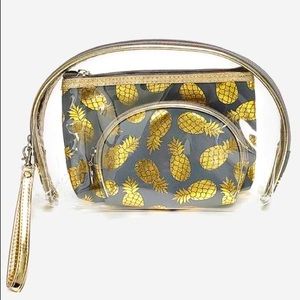 Pineapple 3 Piece Travel Bag Cosmetic & Toiletries Set Gray